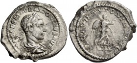 Elagabalus, 218 – 222. Quinarius 218-222, AR 1.55 g. IMP CAEM AVR ANTONINVS AVG Laureate, draped and cuirassed bust r. Rev. VICTOR ANTONINI AVG Victor...