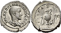 Maximus caesar, 235 – early 238. Denarius late 235–early 236, AR 3.69 g. IVL VERVS MAXIMVS CAES Bareheaded, draped bust r. Rev. PIETAS AVG Priestly em...