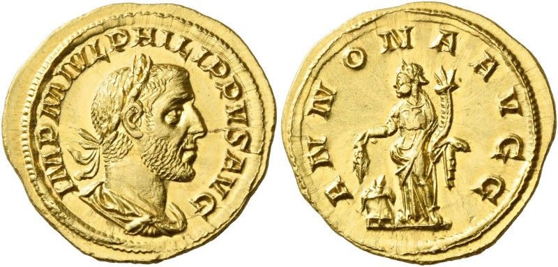 Philip I, 244 – 249. Aureus 244-247, AV 4.58 g. IMP M IVL PHILIPPVS AVG Laureate...
