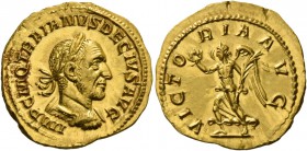 Trajan Decius, 249 – 251. Aureus 249, AV 4.35 g. IMP C M Q TRAIANVS DECIVS AVG Laureate, draped and cuirassed bust r. Rev. VICTO – RIA AVG Victory adv...