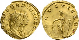 Gallienus joint reign with Valerian I, 253 – 260 and sole reign, 260 – 268. Aureus, Mediolanum (?) 253-260, AV 1.85 g. CONCORDIA AVGG Jugate busts of ...