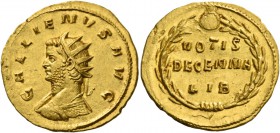 Gallienus joint reign with Valerian I, 253 – 260 and sole reign, 260 – 268. Binio 260-268, AV 5.33 g. GALLIENVS AVG Radiate and cuirassed bust l. Rev....
