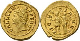 Gallienus joint reign with Valerian I, 253 – 260 and sole reign, 260 – 268. Binio 266-267, AV 6.09 g. GALLIEN – VS P F AVG Head l., wearing wreath of ...