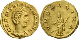 Salonina, wife of Gallienus. Aureus, Viminacium 261-262, AV 3.20 g. CORN SALONINA AVG Diademed and draped bust r. Rev. IVNO REGINA Juno, veiled and dr...