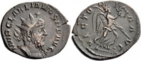 Laelianus, 269. Antoninianus, Colonia 269, AR 3.16 g. IMP C LAELIANVS P F AVG Radiate and cuirassed bust r. Rev. VICTO – RI – A AVG Victory running r....