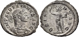 Aurelian, 270 – 275. Denarius, Serdica early 274, AR 2.16 g. IMP AVRELIANVS AVG Laureate and cuirassed bust r. Rev. ORIE – NS AVG Sol, naked but for c...