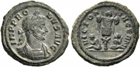 Probus, 276 – 282. Quinarius 281-282, billon 2.03 g. IMP PRO – BVS AVG Radiate, draped and cuirassed bust r. Rev. VICTOR – IA GERM Two captives seated...