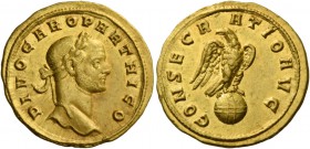 Carus, 282 – 283. Divo Caro. Aureus, Siscia after 283, AV 4.62 g. DIVO CARO PARTHICO Laureate head r. Rev. CONSECRATIO AVG Eagle, with open wings, sta...