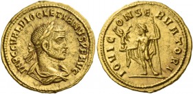 Diocletian, 284 – 305. Aureus, Cyzicus 286, AV 4.45 g. IMP C C VAL DIOCLETIANVS P F AVG Laureate, draped and cuirassed bust r. Rev. IOVI C – ONSE – RV...