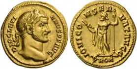 Diocletian, 284 – 305. Aureus 293-294, AV 5.50 g. DIOCLETI – ANVS P F AVG Laureate head r. Rev. IOVI CO – NSER – VAT AVGG Jupiter standing l., holding...