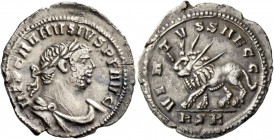 Carausius, 286 – 293. Denarius, Londinium 289-290, AR 3.95 g. IMP CARAVSIVS P F AVG Laureate and draped bust r. Rev. VIRTVS SAECC Radiate lion advanci...