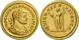 Maximianus Herculius first reign, 286 – 305. Aureus 286, AV 6.54 g. IMP M AVR VAL MAXIMIANVS P F AVG Laureate, draped and cuirassed bust r. Rev. IOVI ...