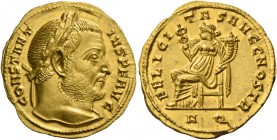 Constantius I Chlorus augustus, 305 – 306. Aureus, Aquileia 305-306, AV 5.14 g. CONSTANT – IVS P F AVG Laureate head r. Rev. FELICITAS AVGG NOSTR Feli...