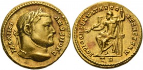 Galerius Maximianus ceasar, 293 – 305. Aureus, Treveri 293-305, AV 5.24 g. MAXIMI – ANVS NOB C Laureate head r. Rev. IOVI CONSERVAT AVGG – ET CAESS N ...