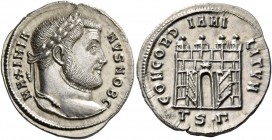Galerius Maximianus ceasar, 293 – 305. Argenteus, Thessalonica circa 302, AR 3.26 g. MAXIMIA – NVS NOB C Laureate head r. Rev. CONCOR – IA MI – LITVM ...