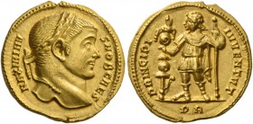 Maximinus II Daia caesar, 305 – 309. Aureus late spring-summer 307, AV 5.32 g. MAXIMINV – S NOB CAES Laureate head r. Rev. PRINCIPI – IVVENTVT Prince,...