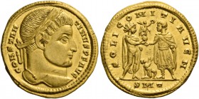 Constantine I, 307 – 337. Solidus, Ticinum 320-321, AV 4.43 g. CONSTAN – TINVS P F AVG Laureate head r. Rev. SOLI COMITI AVG N Sol standing r., presen...