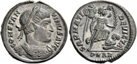 Constantine I, 307 – 337. Follis, Arelate 322-323, Æ 3.19 g. CONSTAN – TINVS AVG Laureate and cuirassed bust r. Rev. SARMATIA – DEVICTA Victory advanc...