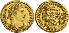 Constantine II caesar, 317 – 337. 1.5 scripula, Thessalonica 330-331, AV 1.57 g. CONSTAN – TINVS AVG Rosette-diademed, draped and cuirassed bust r. Re...