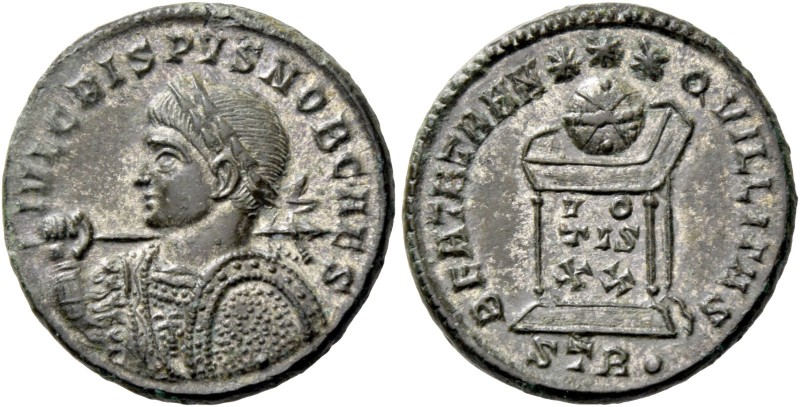 Crispus caesar, 316 – 324. Follis, Treviri 321, Æ 3.60 g. IVL CRISPVS NOB CAES L...