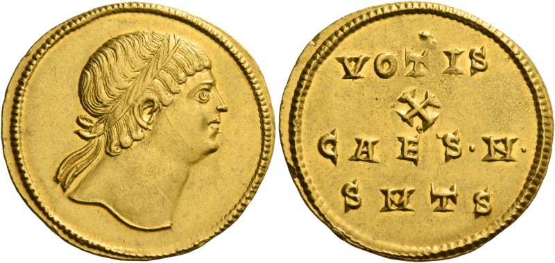 Constantine II caesar, 316 – 337. Medallion of 2 Solidi, Thessalonica 327, AV 8....