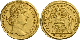 Constantine II augustus, 337 – 340. Solidus, Constantinopolis 337-340, AV 4.43 g. DN CONSTAN – TINVS P F AVG Laurel and rosette-diademed head r. Rev. ...