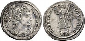 Constantine II augustus, 337 – 340. Siliqua, Siscia 337-340, AR 2.98 g. CONSTANTI – NVS MAX AVG Laurel, rosette-diademed, draped and cuirassed bust r....
