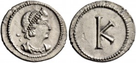 Constantine II augustus, 337 – 340. Commemorative issue, 330 – 354. 1/3 siliqua, Constantinopolis circa 330, AR 0.96 g. Pearl-diademed and draped fema...