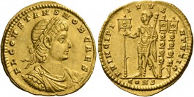 Constans caesar, 333 – 337. Solidus, Constantinopolis 335, AV 4.55 g. FL CONSTANS NOB CAES Laureate, draped and cuirassed bust r. Rev. PRINCIPI – IVVE...