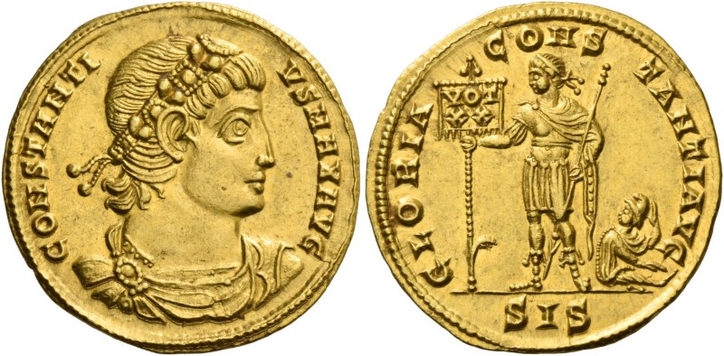 Constantius II, 337 – 361. Solidus, Siscia 337-340, AV 4.39 g. CONSTANTI – VS MA...
