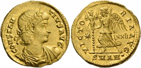 Constantius II, 337 – 361. Solidus, Antiochia circa 337-347, AV 4.41 g. CONSTAN – TIVS AVG Laureate, draped and cuirassed bust r. Rev. VICTO – RIA AVG...