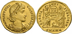 Constantius II, 337 – 361. Solidus, Antiochia 347-355, AV 4.48 g. FL IVL CONSTAN – TIVS PERP AVG Pearl-diademed, draped and cuirassed bust r. Rev. GLO...