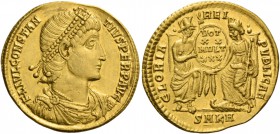 Constantius II, 337 – 361. Solidus, Cyzicus 347-355, AV 4.35 g. FL IVL CONSTAN – TIVS PERP AVG Pearl-diademed, draped and cuirassed bust r. Rev. GLORI...