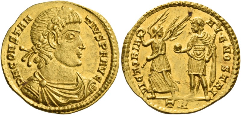 Constantius II, 337 – 361. Solidus, Treviri 353, AV 4.56 g. D N CONSTAN – TIVS P...