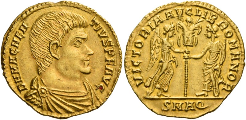 Magnentius, 350 – 353. Solidus, Aquileia 351, AV 4.48 g. D N MAGNEN – TIVS P F A...