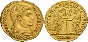 Magnentius, 350 – 353. Solidus, Aquileia 351, AV 4.48 g. D N MAGNEN – TIVS P F AVG Bareheaded, draped and cuirassed bust r. Rev. VICTORIA AVG LIB ROMA...