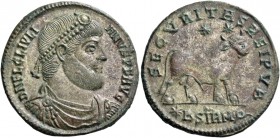 Julian II augustus, 360 – 363. Æ1, Sirmiun 361-363, billon 9.15 g. DN FL C L IVLI – ANVS P F AVG Pearl-diademed, draped and cuirassed bust r. Rev. SEC...
