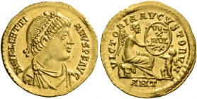 Valentinian I, 364 – 375. Semis, Antiochia 367-375, AV 2.25 g. D N VALENTINI – ANVS P F AVG Pearl-diademed, draped and cuirassed bust r. Rev. VICTORIA...