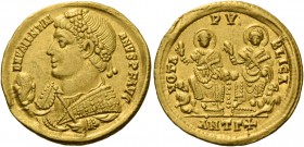 Valentinian I, 364 – 375. Solidus, Antiochia quinquennalia 368, AV 4.44 g. D N VALENTINI – ANVS P F AVG Pearl and rosette-diademed bust l., wearing im...