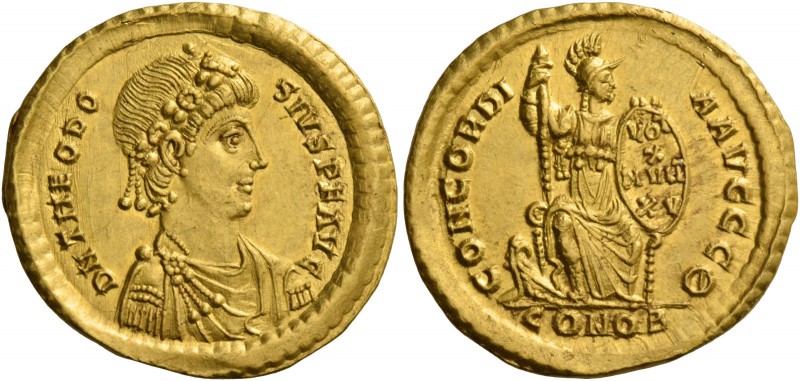Theodosius I, 379 – 395. Solidus, Constantinopolis 383-388, AV 4.42 g. D N THEOD...