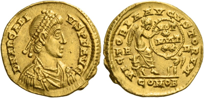 Arcadius, 383 – 408. Semissis 404, AV 2.24 g. D N ARCADI – VS P F AVG Peal-diade...