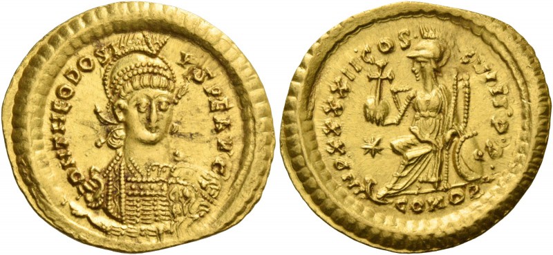Theodosius II, 408 – 450. Solidus, Constantinopolis 441-450, AV 4.46 g. D N THEO...