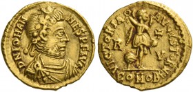 Johannes, 423 – 425. Tremissis, Ravenna circa 423–425, AV 1.56 g. D N IOHAN – NES P F AVG Rosette-diademed, draped and cuirassed bust r. Rev. VICTORIA...