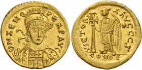The Ostrogoths, Theoderic, 493-526. Pseudo-Imperial Coinage. In the name of Zeno, 474-491. Solidus, uncertain mint 493-526, AV 4.44 g. DN ZENO – PERP ...