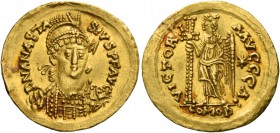 The Ostrogoths, Theoderic, 493-526. Pseudo-Imperial Coinage. In the name of Anastasius, 491-518. Solidus, Roma 493-526, AV 4.50 g. DN ANASTA – SIVS PF...
