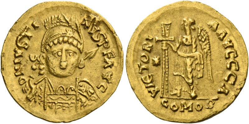 Athalaric, 526-534. In the name of Justin, 518-527. Solidus, Rome 526-527, AV 4....