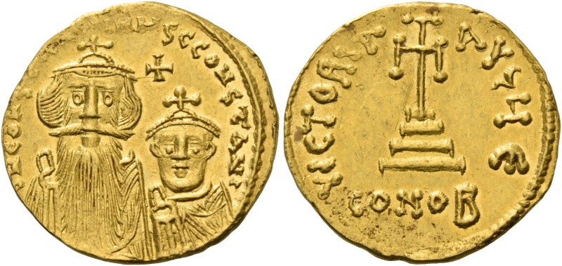 Constans II, 641 – 668 and associate rulers from 654. Solidus 654-659, AV 4.37 g...