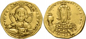Constantine VIII, 15 December 1025 – 12 November 1028. Tetarteron 1025-1028, AV 4.05 g. + IhS XIS RЄX RЄGNANTI hM Bust of Christ Pantocrator facing, b...