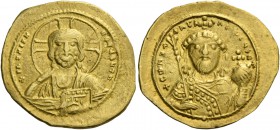 Constantine IX Monomachus, 11 June 1042 – 11 January 1055. Tetarteron 1042-1055, AV 4.00 g. +IhS XIS REX RESNATIhm' Facing bust of Christ, nimbate, ra...