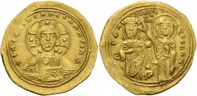 Michael VI Stratioticus, 1056 - 1057. Histamenon nomisma 1056-1057, AV 4.45 g. + IhS XIS ReX ReGNANTIhm Facing bust of Christ, nimbus with one pellet ...